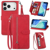 For iphone 17 Pro Max 6.9-inch Case, Wallet for Women Men, Durable PU Leather Magnetic Flip Lanyard Strap Wristlet Zipper Card Holder Wallet Phone Case for iphone 17 Pro Max