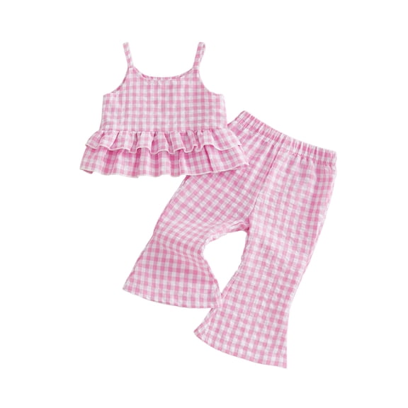 Cenuakty Toddler 6M 12M 18M 24M 2T 3T Girls Pants Set, Sleeveless Camisole with Flare Pants Plaid Summer Outfit