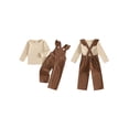 thumbnail image 2 of Cjfdfy Toddler Baby Girl Fall Outfits Ribbed Long Sleeve Tops and Print Long Sleeve Jumpsuit Two-piece Set Funny Adjustable Jeans Overalls Pants Set 1-5y, 2 of 9