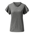 thumbnail image 7 of Womens tshirts ruffle sleeve summer casual tee shirts round neck solid color cute tunic dressy casual business outfits, 7 of 7