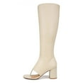 thumbnail image 2 of YDN Women Open Split Toe Knee High Boots Side Zipper Mid Chunky Heels Fashion Dressy Party Long Booties Size 13 Beige, 2 of 3