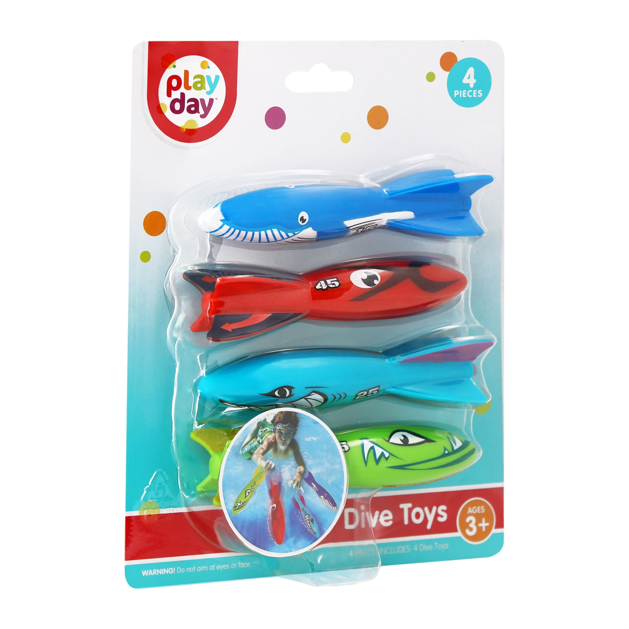 Play Day Diving Torpedoes 4-Pack Kids Pool Dive Toys Underwater Summer Family Fun, Ages 3+