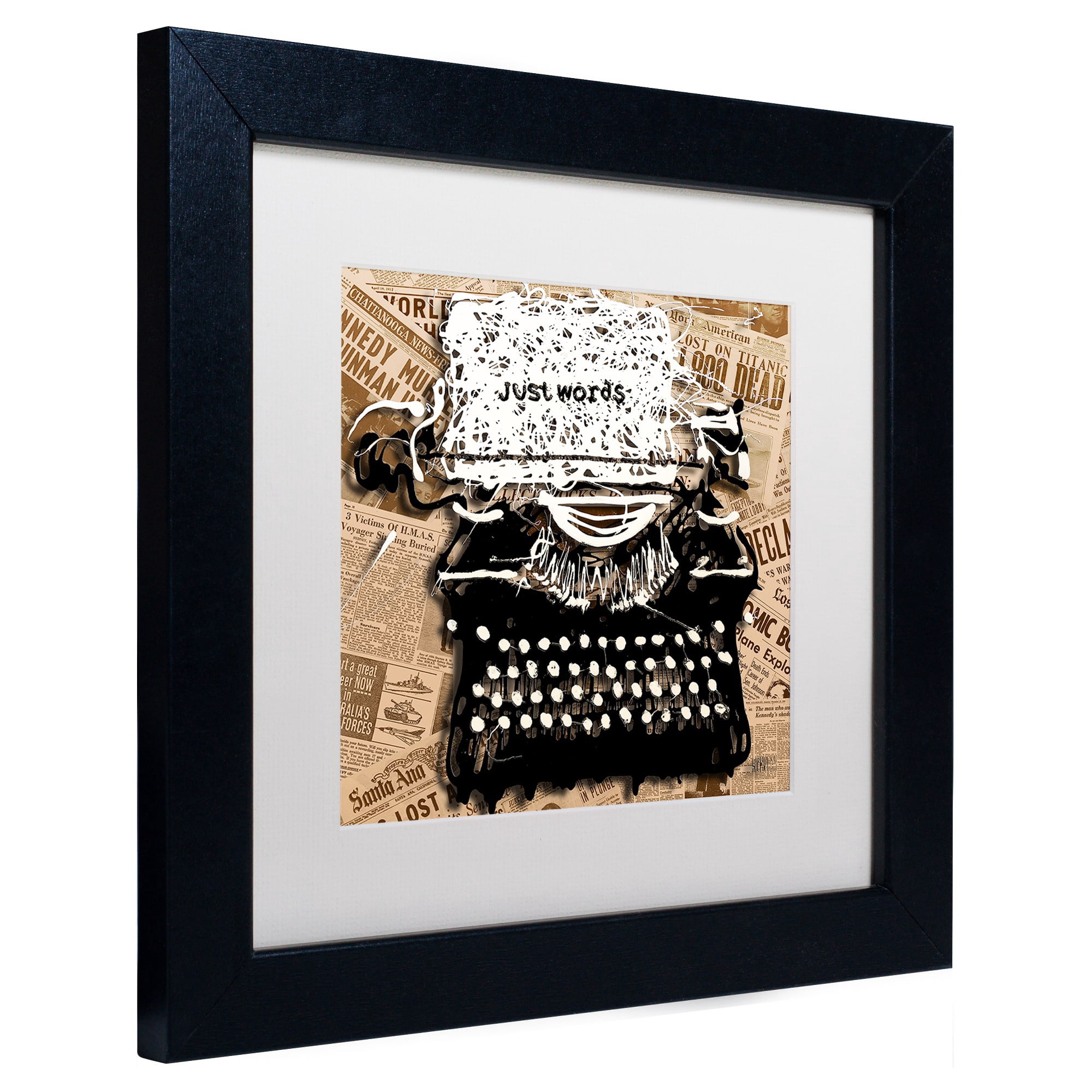 Trademark Fine Art "Just Words 1" Canvas Art by Roderick Stevens, White Matte, Black Frame