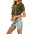 thumbnail image 6 of Women's Boxy Crop Top Round Neck Short Sleeve Casual 100% Cotton Cropped Tee T-Shirt, Forest Green, X-Large, 6 of 10