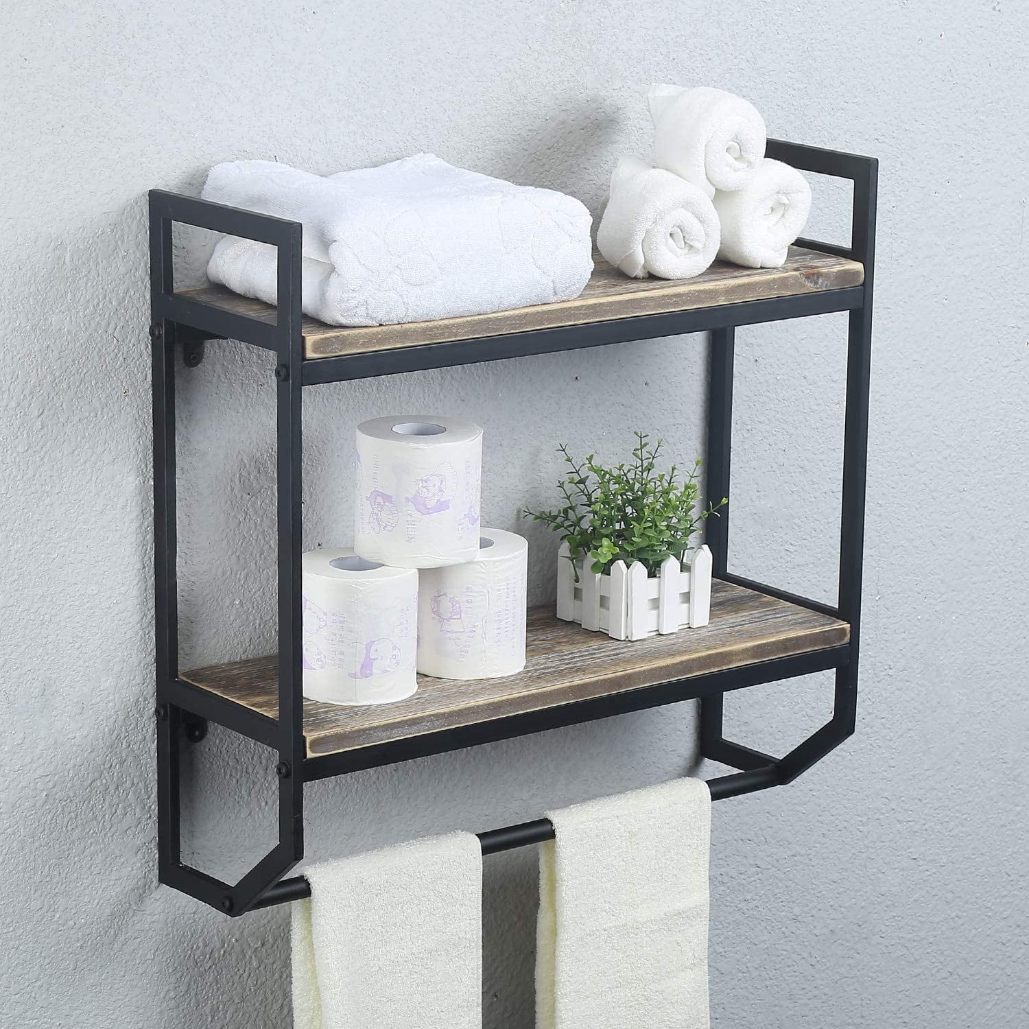 Yorede Bathroom Shelf Storage Rack With Towel Bar Wall Shelves