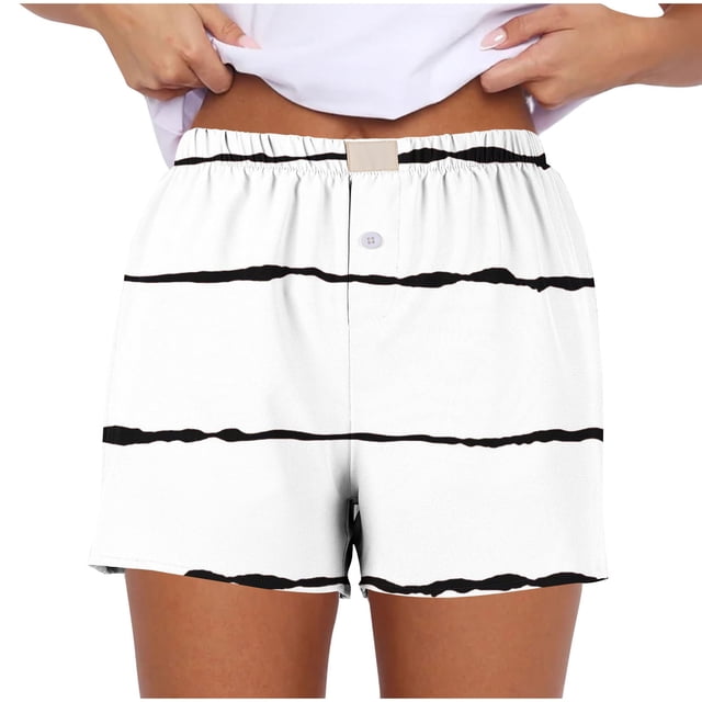 WRKEKC Womens Summer Shorts Print Stretch Gradient Print Button Strip Shorts with Fashion Style for Women