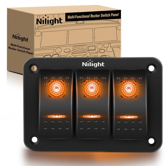 Nilight 3 Gang Rocker Switch Panel with Orange LED Light 5 Pin On Off Pre-Wired Aluminum Toggle Switches Waterproof for 12V/24V Cars Marine Boats ATVs Trailers RV Trucks