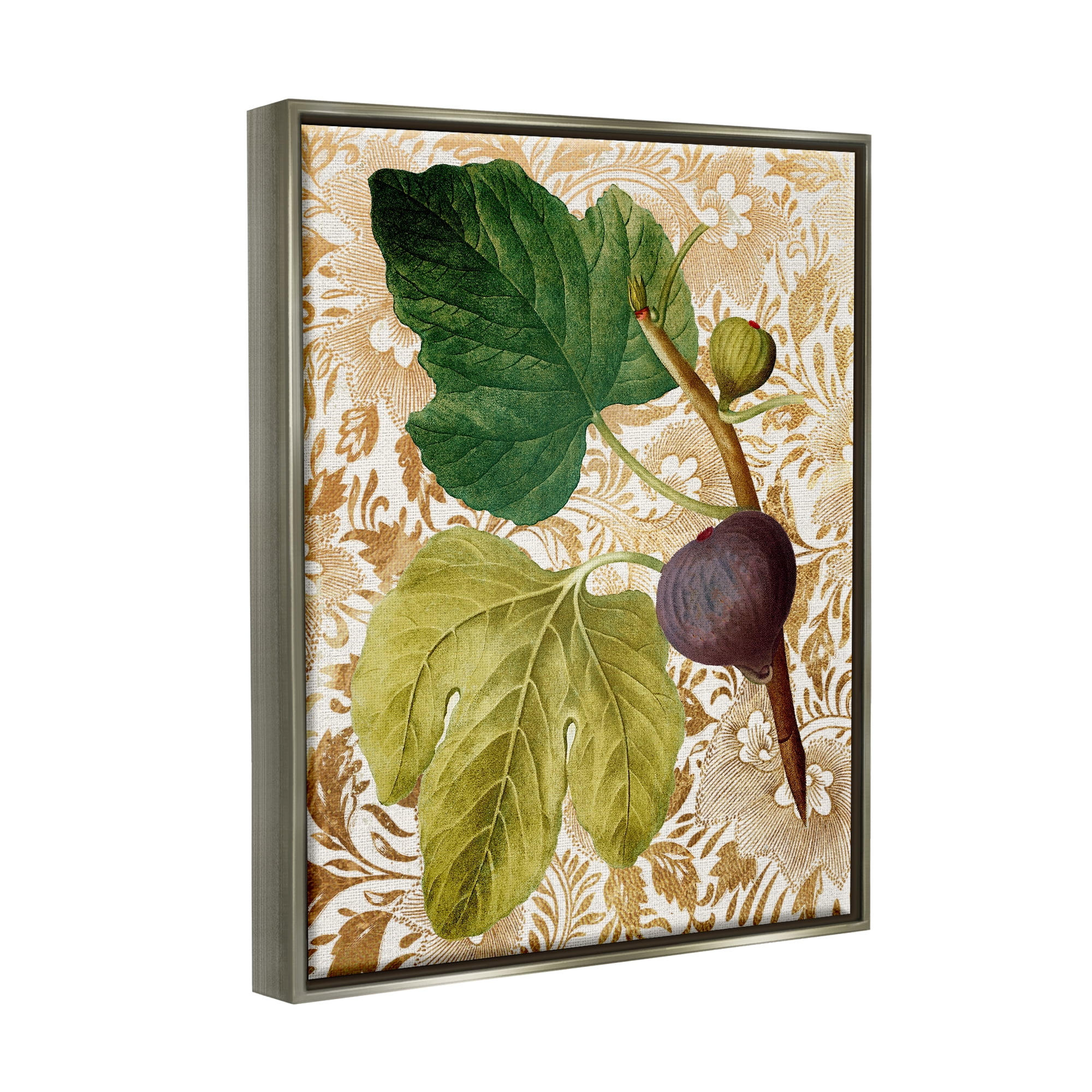 Stupell Industries Ornate Produce Fig Plant Pattern Botanical & Floral Painting Gray Floater Framed Art Print Wall Art