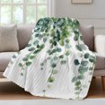 thumbnail image 4 of Eucalyptus Leaves Throw Blanket, Flannel Fleece Blanket with Striped Design for Couch, Summer Botanical Watercolor Soft Breathable All Season Plush Blankets for Sofa Office Bed 50"x60", 4 of 9