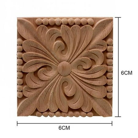 6x6cm Square Shape Wood Carved Unpainted Corner Onlay Decal