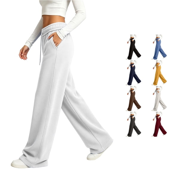 Xijirk Women Wide Leg Sweatpants High Waist Drawstring Trousers with Side Pockets Soft Casual Loose Fit Pants for Daily Walking Street Outfit,White,L