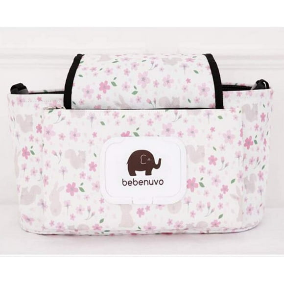 Bolsa organizadora universal de nailon JanHm para cochecito de bebé gran capacidad flor rosa