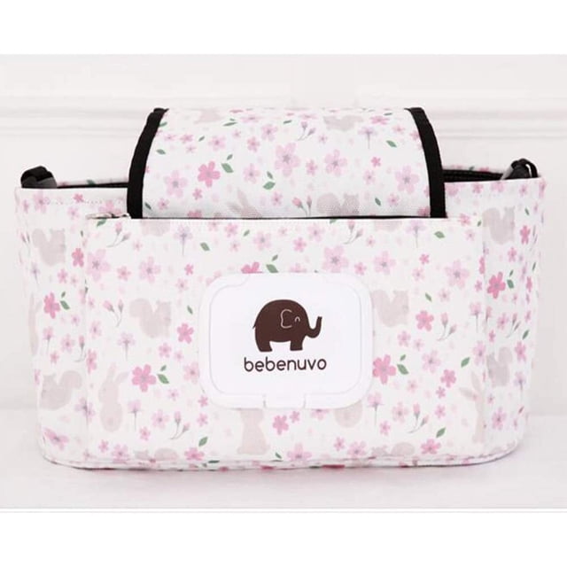 Bolsa organizadora universal de nailon JanHm para cochecito de bebé gran capacidad flor rosa
