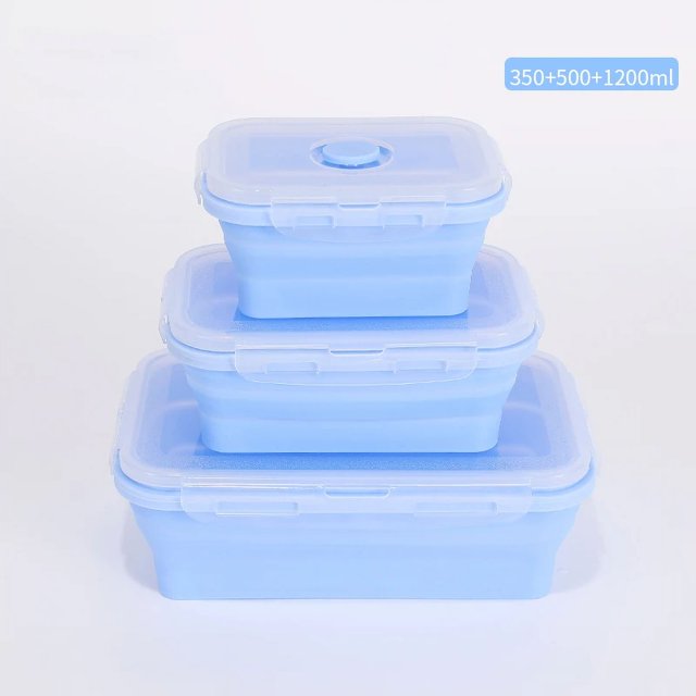 Folding Silicone Lunch Box Portable Bento Box Food Storage Container with Airtight Lids Stackable Food Silicone Container 350ml500ml1200mlBlue 1