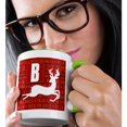 thumbnail image 2 of 3drose, Letter B Monogram Christmas White Reindeer Deck the Halls Theme, 15oz Two-tone Green Mug, 2 of 6