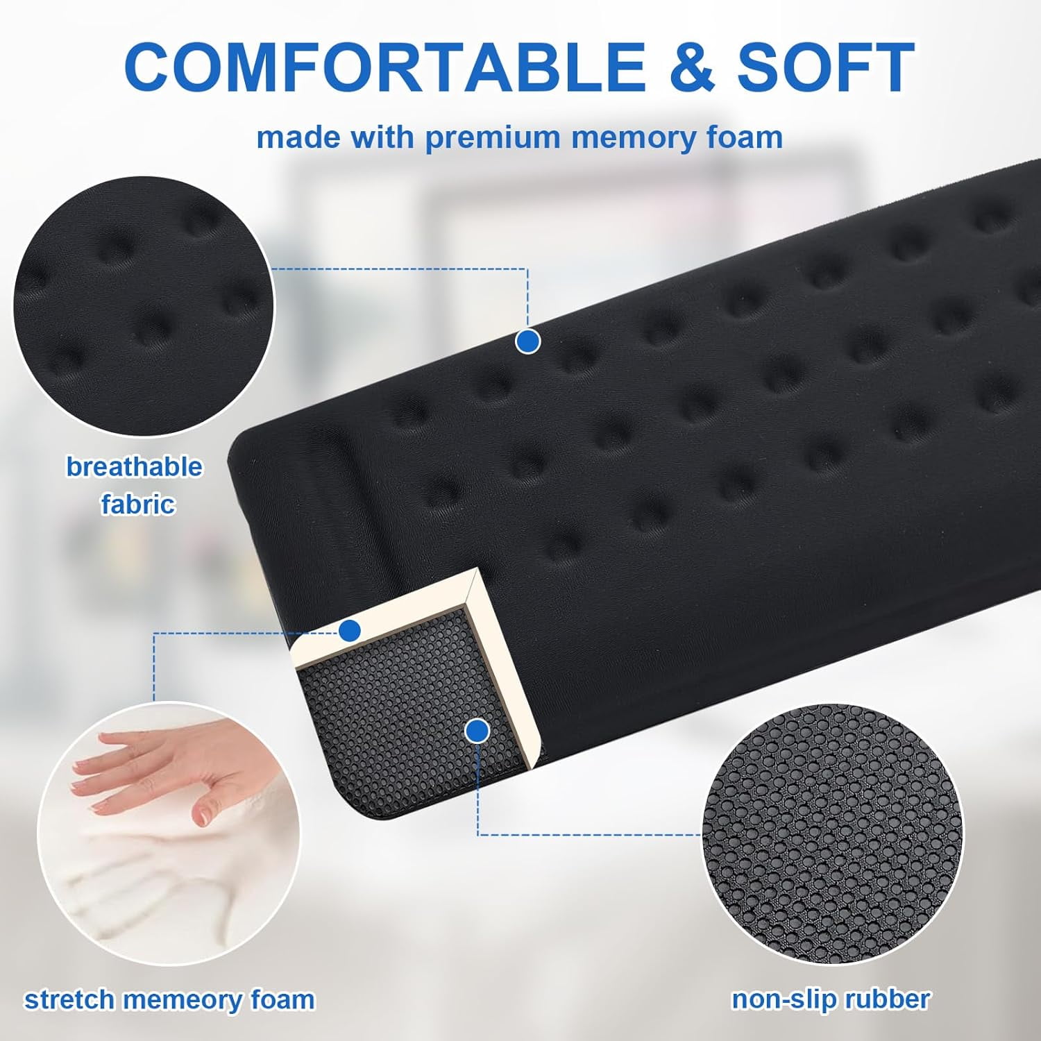 2-Pack L-Shaped Desk Edge Pads, Ergonomic Elbow and Wrist Support Pads, Keyboard Wrist Rest and Armrest Protector for Desk, Black