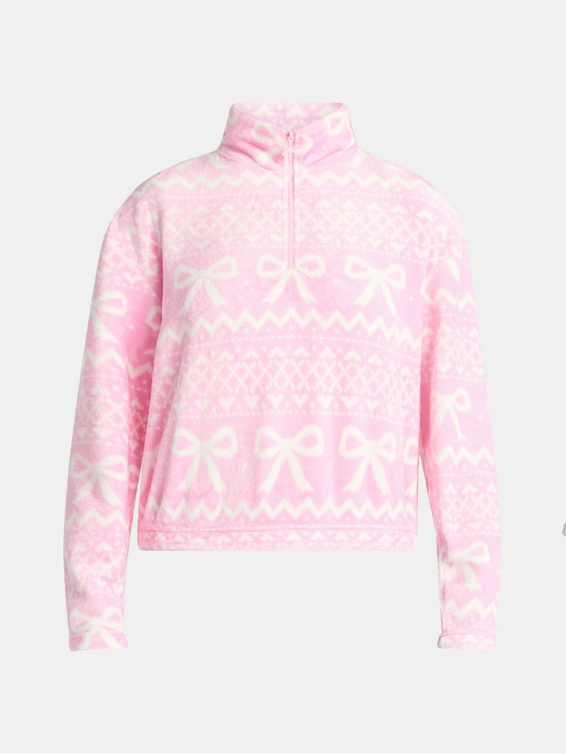 No Boundaries Christmas Quarter Zip Mock Neck Plush Top with Long