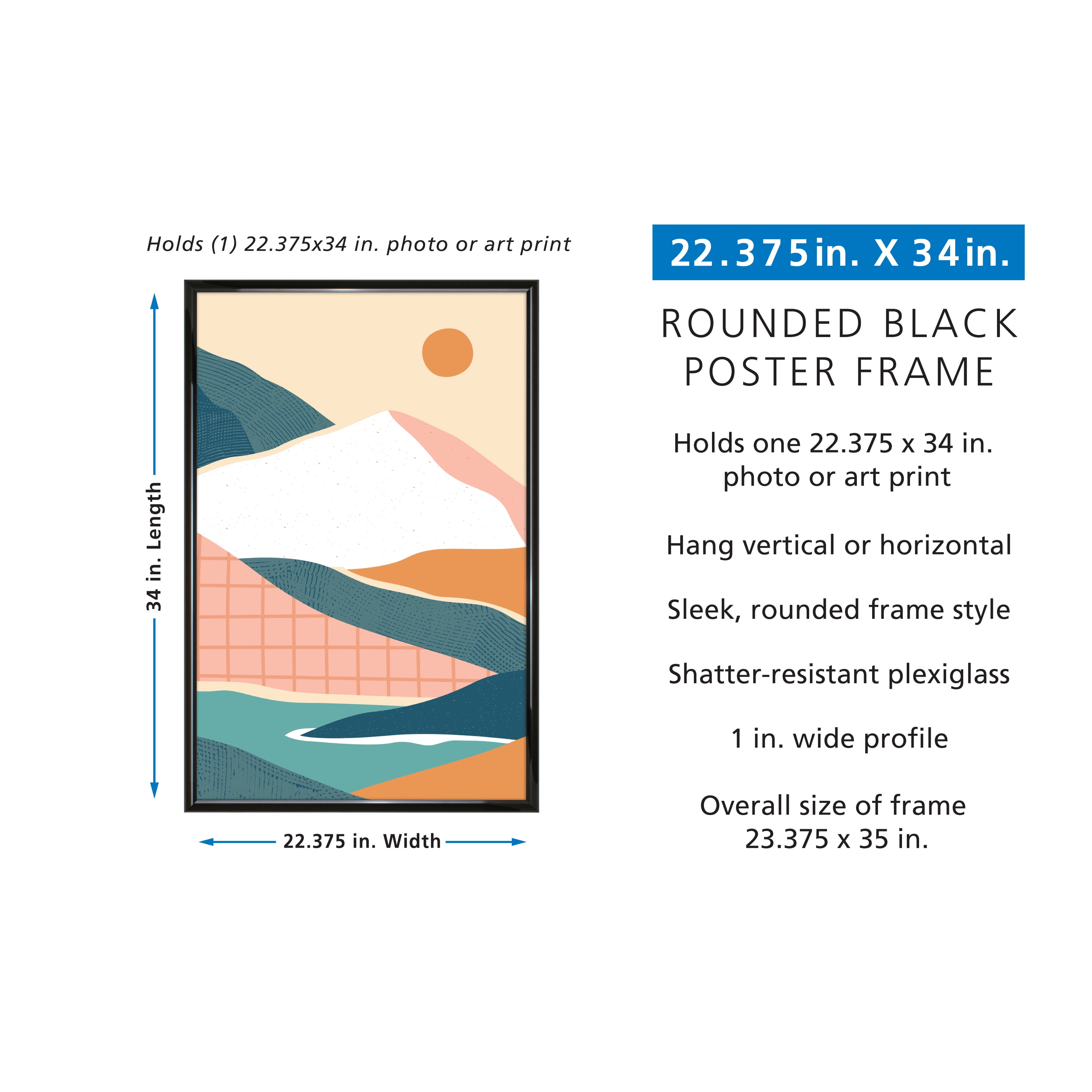 Mainstays – 22x34 Picture Frame – Black Rounded Profile Wall Photo Frame