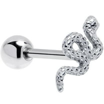 Body Candy 14G Tongue Ring - 316L Surgical Steel Straight Barbell Coiled Serpent Snake Tongue Piercing for Women Men