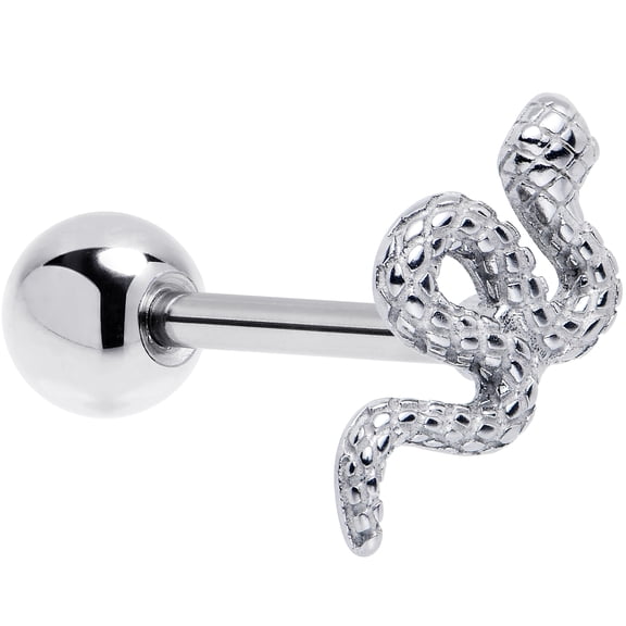 Body Candy 14G Tongue Ring - 316L Surgical Steel Straight Barbell Coiled Serpent Snake Tongue Piercing for Women Men
