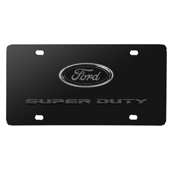 iPick Image for Ford Super-Duty 3D Dark Gray Logo on Black Stainless Steel License Plate, Official Licensed