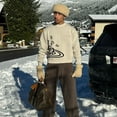 thumbnail image 4 of Summer American retro Harajuku simple style pullover broken planet letter jacquard knitted sweater, 4 of 5