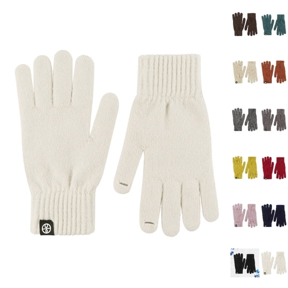 HJYCHN Winter Gloves for Women Full Finger Touchscreen Long Ribbed Texture Solid Color Design Thermal Gloves for Women White One Size