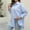 Blue, variant on ECZHAW Women Plus Size Button Down Shirts Long Roll Up Sleeve V Neck Collared Casual Blouses Oversized Shirt Tops