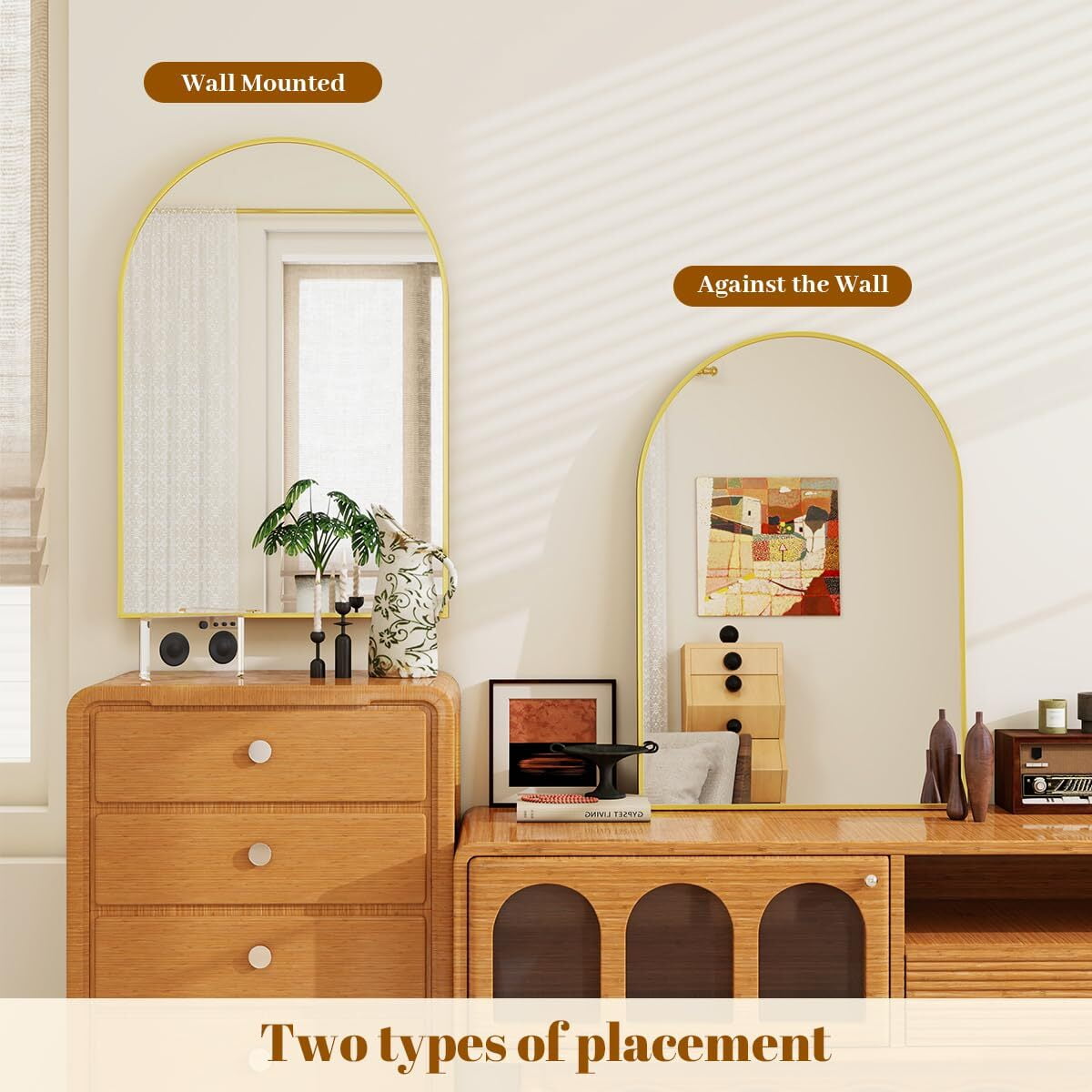 SHATTERVUE 36"x 24.1"Arched Bathroom Mirror Wall Mounted Mirror,Gold