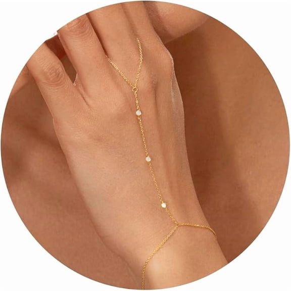 YTTAL Gold Double Layer Hand Chain Bracelet for Women, Dainty Sequin Link Finger Chain, Adjustable Hand Chain Ring Bracelet