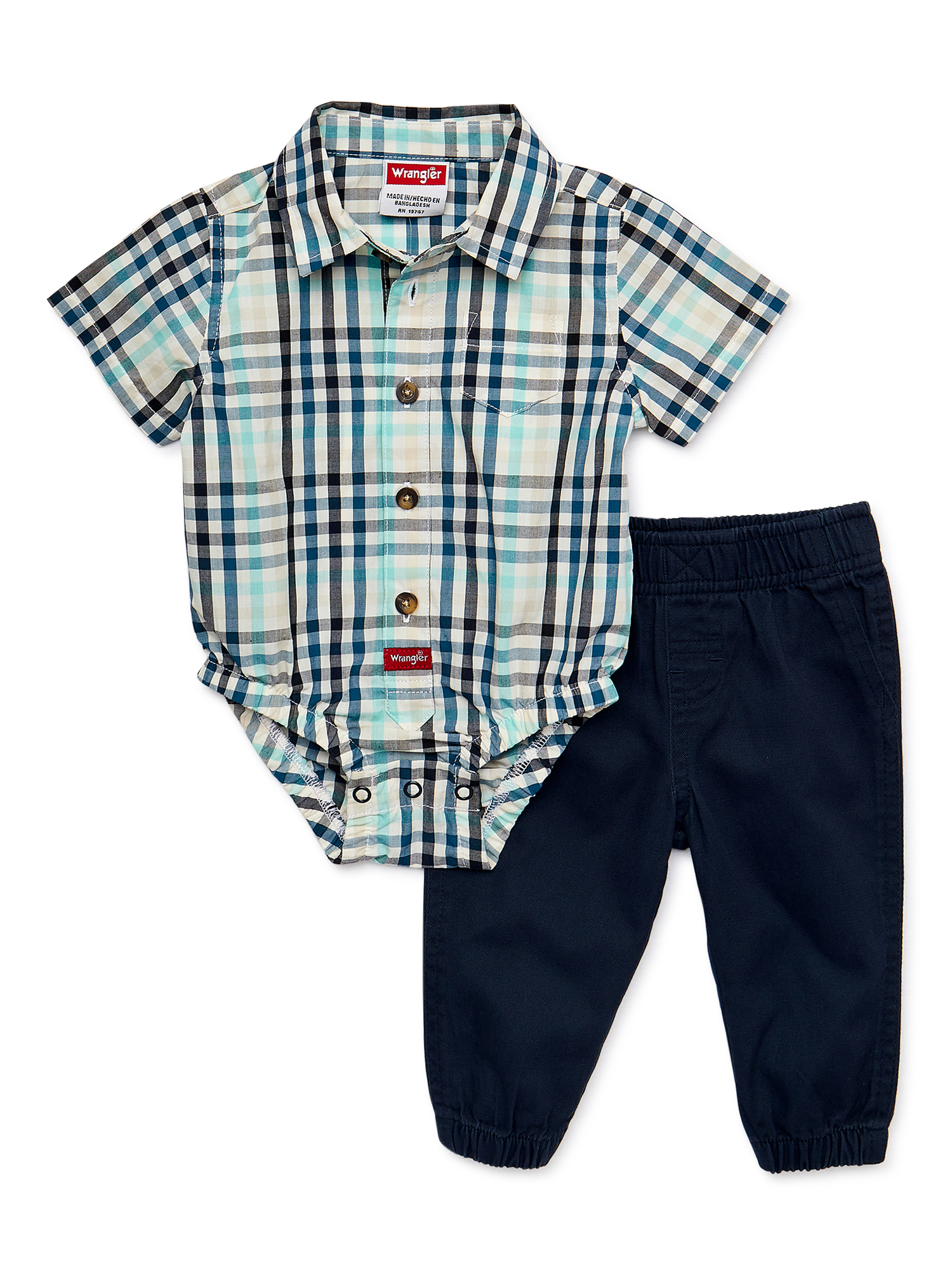 Wrangler Baby Boy Short Sleeve Bodysuit and Pants Set, 2Piece, Sizes 0