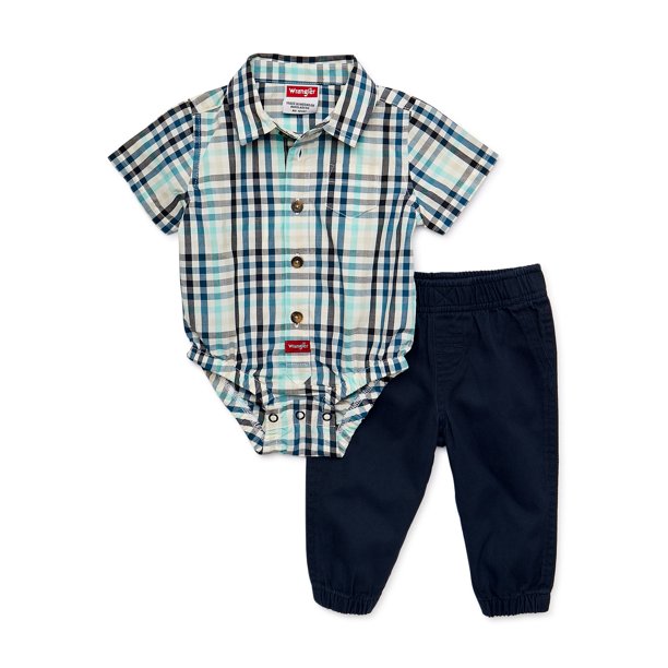 Wrangler Baby Boy Short Sleeve Bodysuit and Pants Set, 2Piece, Sizes 0