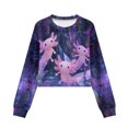 thumbnail image 4 of COEQINE Girls Loose Fit Crop Top, Long Sleeve Comfort Sweatshirt, Fall Winter Clothes Crewneck Pullover for School Tween Age 9-10, Axolotl Violet, 4 of 7