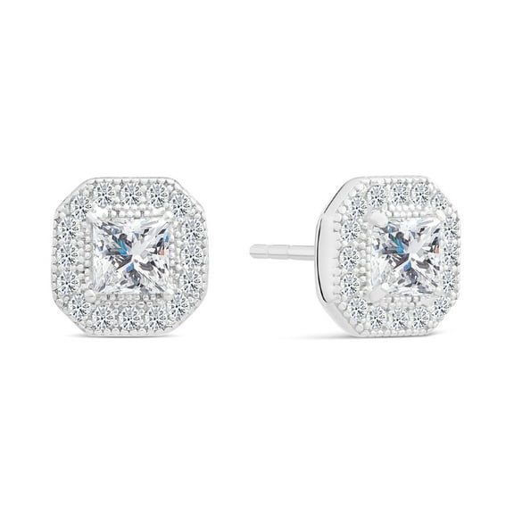 Tilo Jewelry .925 Sterling Silver Square Halo Stud Earrings with Secure Push Backs & Cubic Zirconia CZ Stones | Women, Men, Unisex