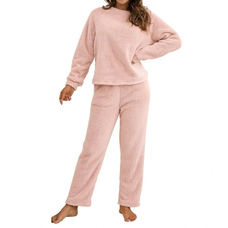 

Loalirando Winter Fleece Pajamas Women Plush Warm Long Sleeve Sweatsuit and Trousers Sleepwear