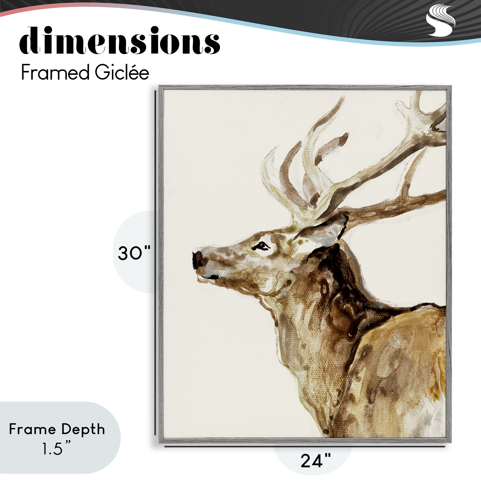 Stupell Industries Deer Portrait Profile View Gray Framed Giclee Art, design by Lorenzo Collective