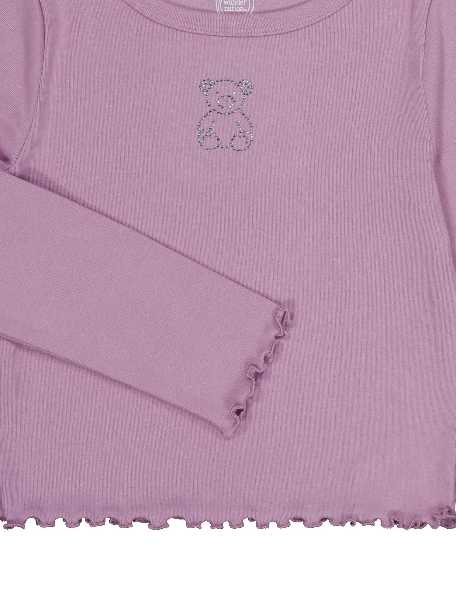 Wonder Nation Girls Long Sleeve Rhinestone Icon Top, Sizes 4-18 & Plus