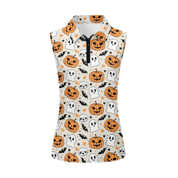 Whosucclay Pumpkin Ghost Pattern Women's Golf Shirts Womens Golf Shirt for Female, Comfortable Half Zip for Athletic Hiking Outdoor