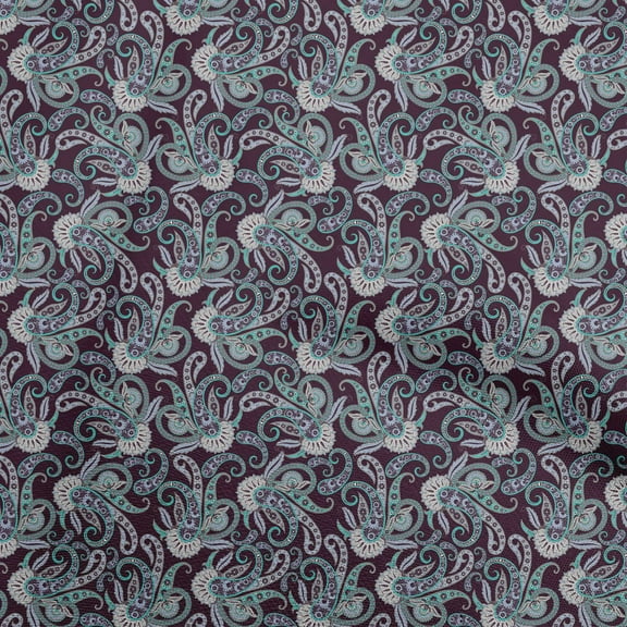 oneOone Polyester Spandex Turquoise Blue Fabric Asian Paisley Sewing Fabric By The Yard Printed Diy Clothing Sewing Supplies 56 Inch Wide