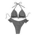 thumbnail image 5 of WEIGFI Womens Bikini Sets 2 Piece Bathing Suit Plaid Ruffles Tops And Bottom Halter Neck Cheeky Swimwear Elegant Triangle Summer Pool Comfort Holiday Swim Wear,Black,L, 5 of 5