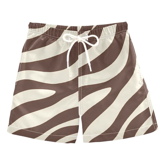 Dark Brown Zebra Pattern Swim Trunks Quick Dry Beach Pool Board Shorts Lightweight Stylish Print Sizes 2T to XL