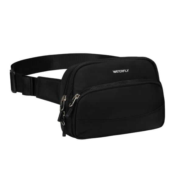 WATERFLY Unisex 2L Walking Hiking Travel Running Nylon Fanny Pack Waist Bag,Black