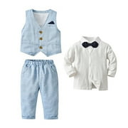 FYMNSI Baby Boy Clothes Gentleman Outfits Long Sleeve Wedding Party Tuxedo Suit Toddler Dress Shirt+Bowtie+Vest+Pants Set 12-18 Months