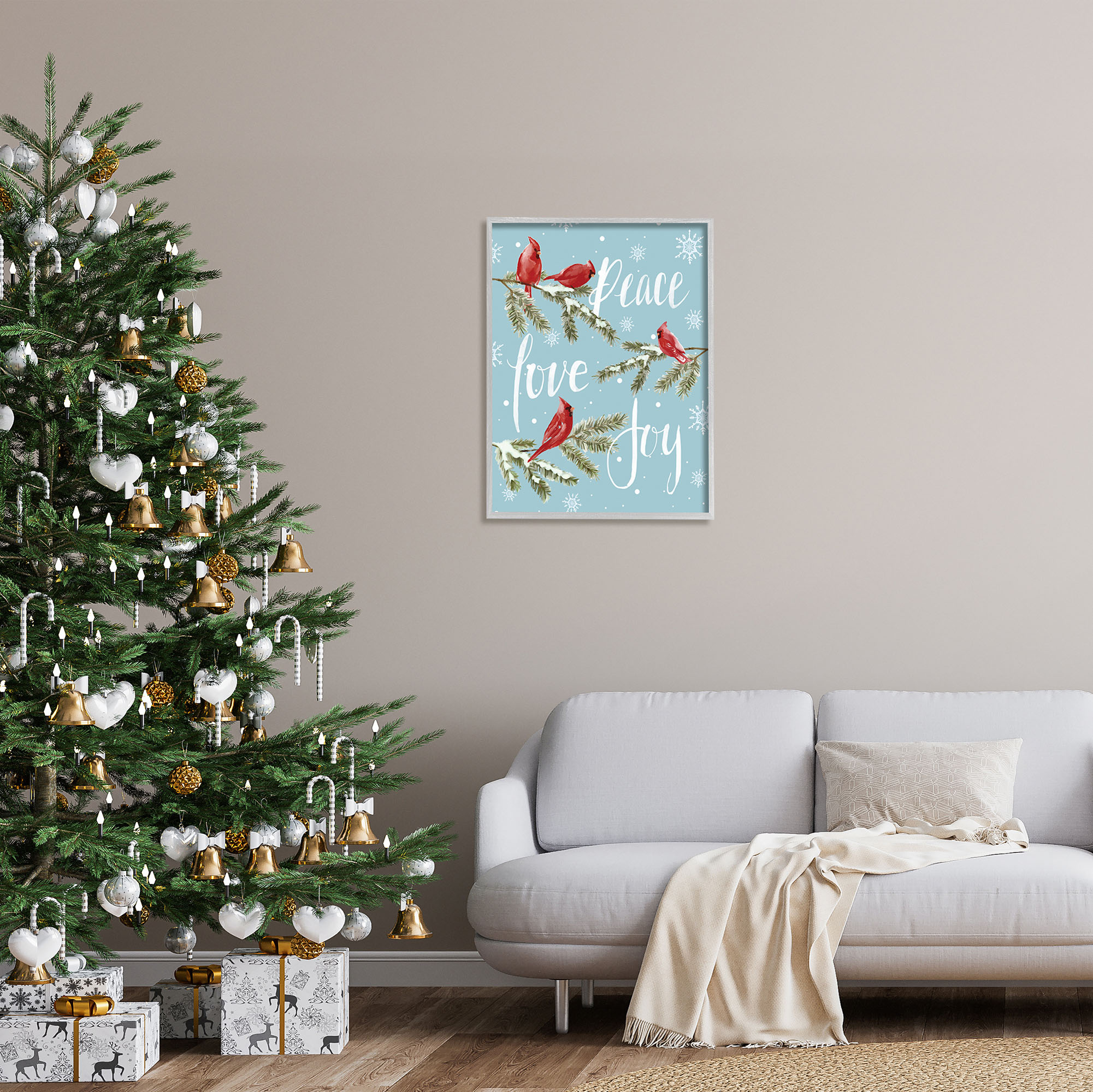 Stupell Industries Winter Cardinals Perched Holiday Painting Gray Framed Art Print Wall Art, 24 x 30