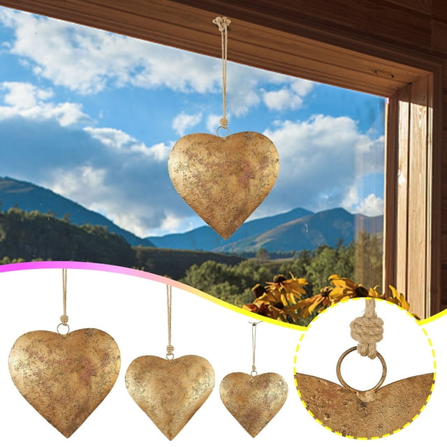 Fiudx Adorno de Corazón de Metal, Acabado de Latón Envejecido, Diseño de Luz Led, Adorno para Árbol de Navidad, Decoración para Fiestas, Bodas y Festividades, Cuerda para Colgar, Accesorio Reutilizab