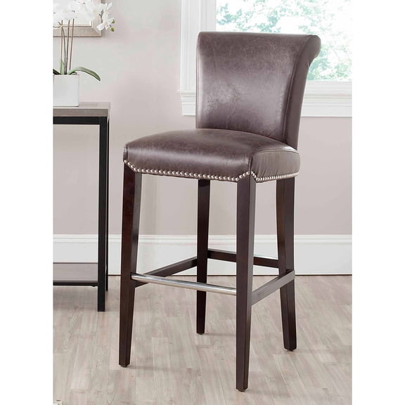 SAFAVIEH Seth Transitional Glam Bar Stool with Footrest, Antique Brown