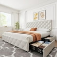 thumbnail image 6 of Memoryfield Upholstered Full Bed Frame with 4 Storage Drawers, Adjustable Headboard Platform Bed, Wooden Slats, No Box Spring Needed, White, 6 of 9