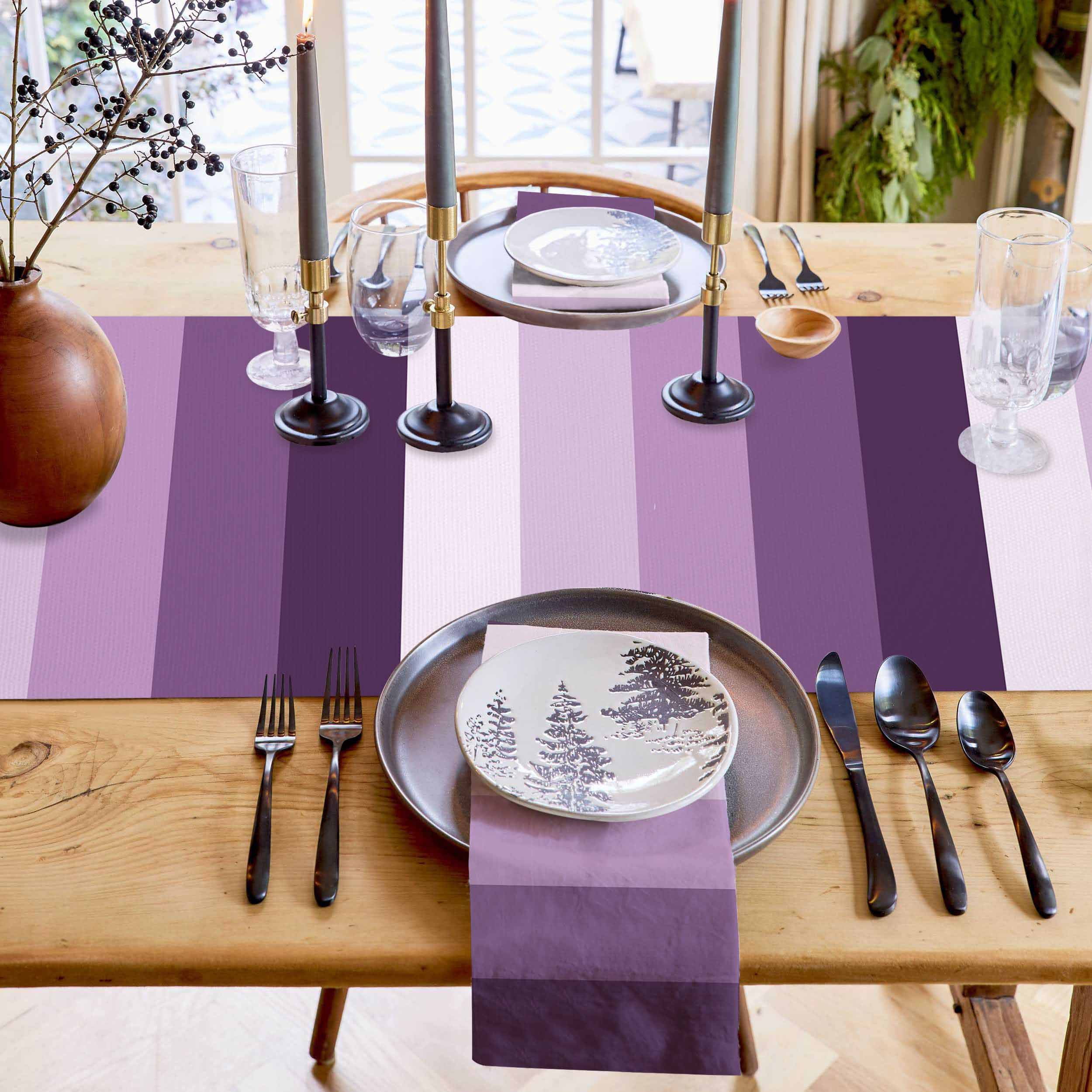 Table Runner Ombre Purple Stripes Table Decoration for Kitchen Dinning Gradient Color Table Decoration for Indoor Outdoor Party Wedding Decor 13x90inch