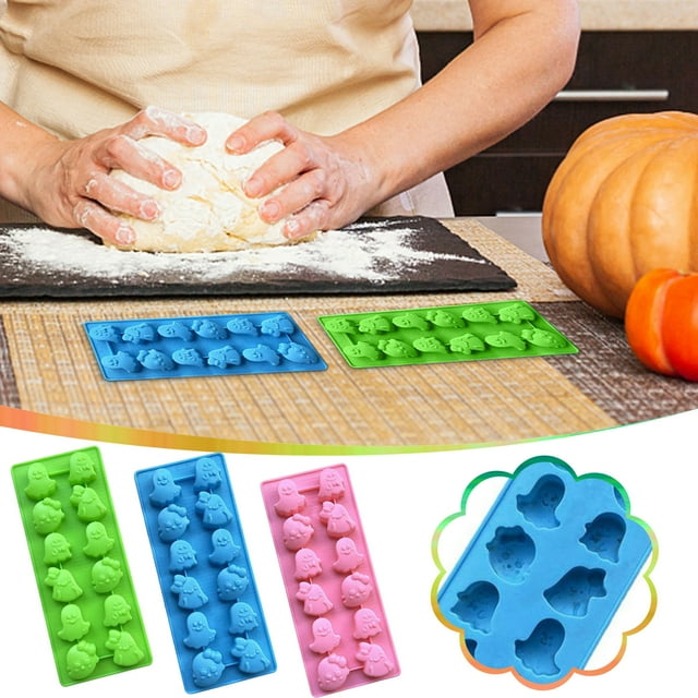 Xihbxyly Moldes de Gelatina de Halloween, Diseño de Fantasmas y Dulces de Chocolate, Silicona de Grado Alimenticio, Antiadherente y Flexible, Decoración de Pasteles, Artículos para Fiestas, Fácil de