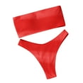 thumbnail image 4 of Women 2 Piece Bandeau Swimsuits Ribbed Strapless Bandeau Bikini Set High Cut Bathing Suits, 4 of 6